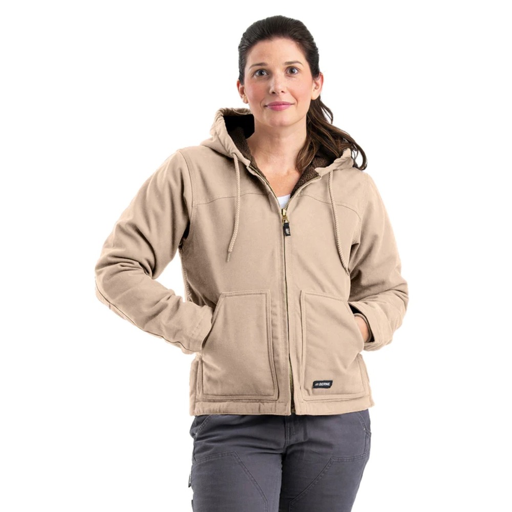 Berne Workwear Womens XL Sanded Duck Sherpa Lined Hooded Jacket Tan WHJ43SD NWT